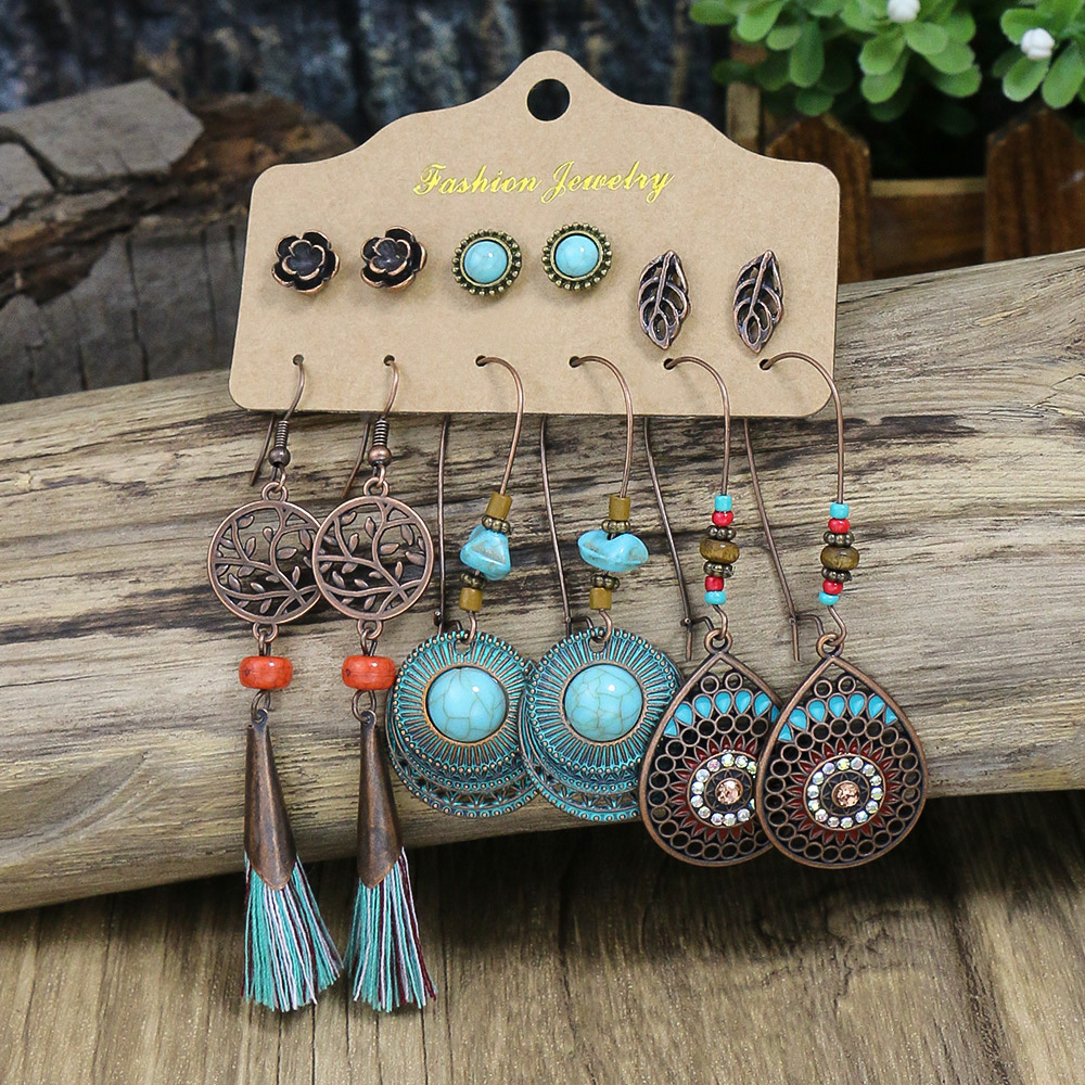 Vintage Style Leaf Turquoise Earrings